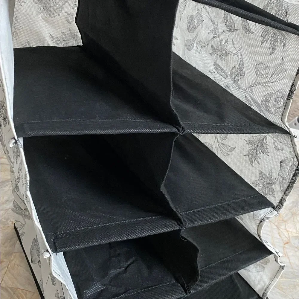 Floral Toile Hanging Closet Organizer 6 Shelf Black White Fabric Storage Shelves